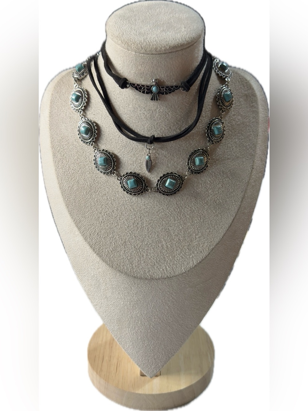 Boho Turquoise Layered Necklace Set - Silver Accent